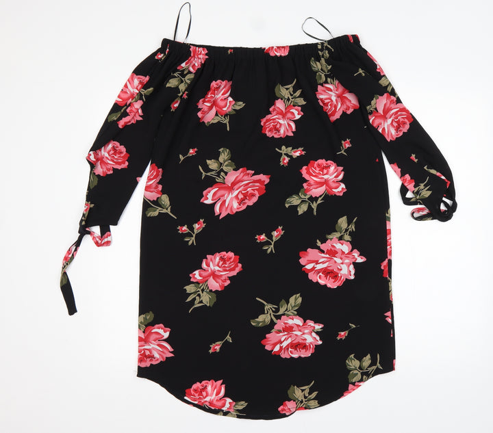 Cameo Rose  Womens Multicoloured Floral Polyester Basic Blouse Size 10 Boat Neck