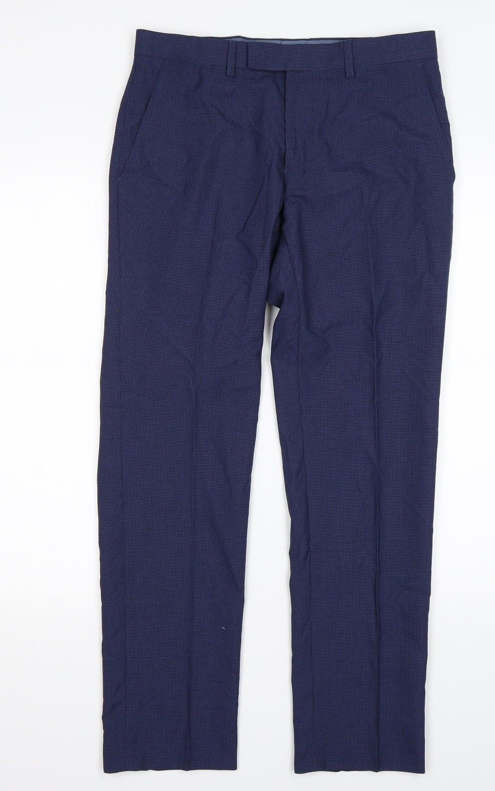 M&S Mens Blue Houndstooth Polyester Trousers  Size 30 L29 in Regular