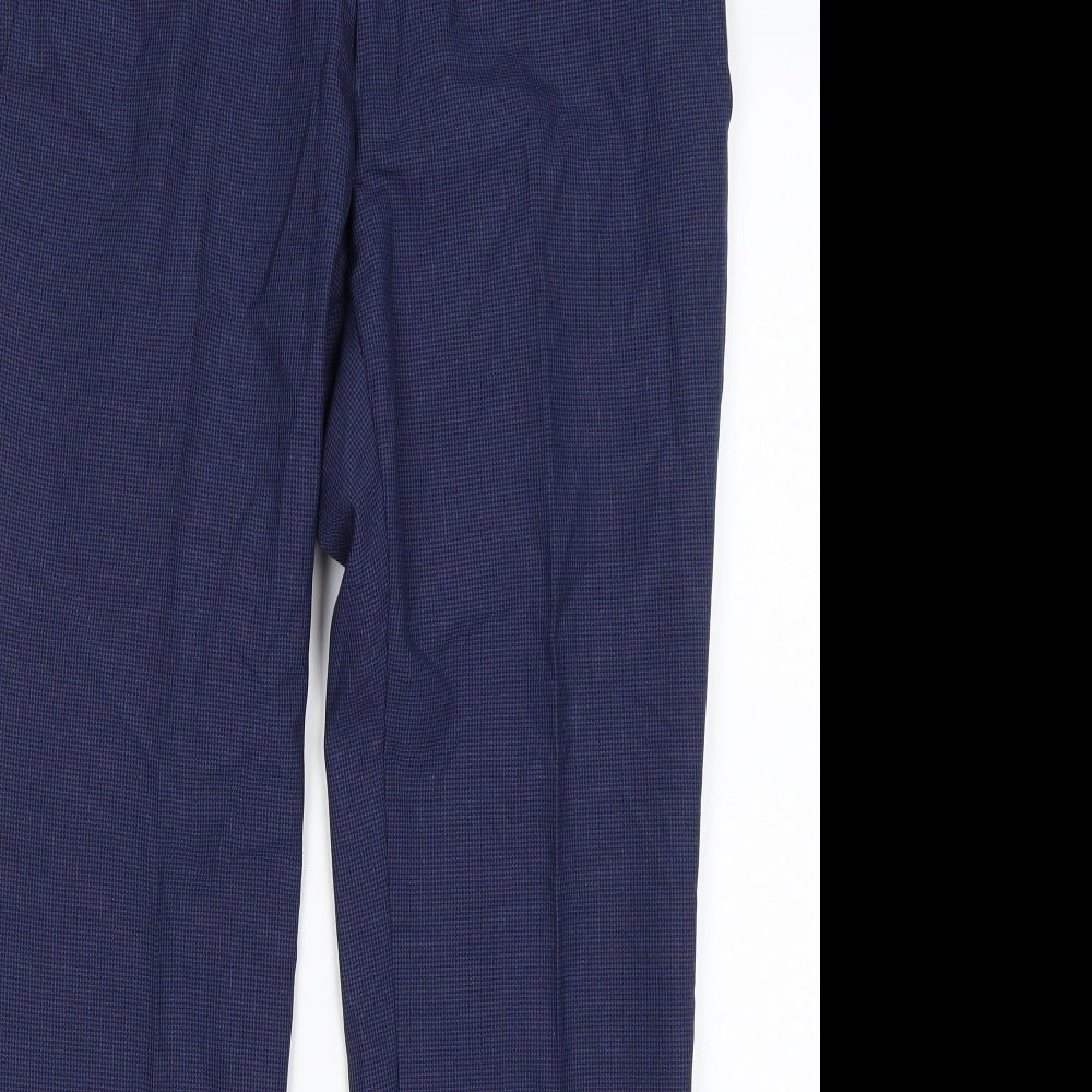 M&S Mens Blue Houndstooth Polyester Trousers  Size 30 L29 in Regular