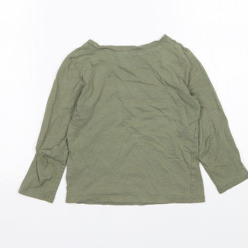 H&M Boys Green Animal Print Cotton Basic T-Shirt Size 3-4 Years Round Neck