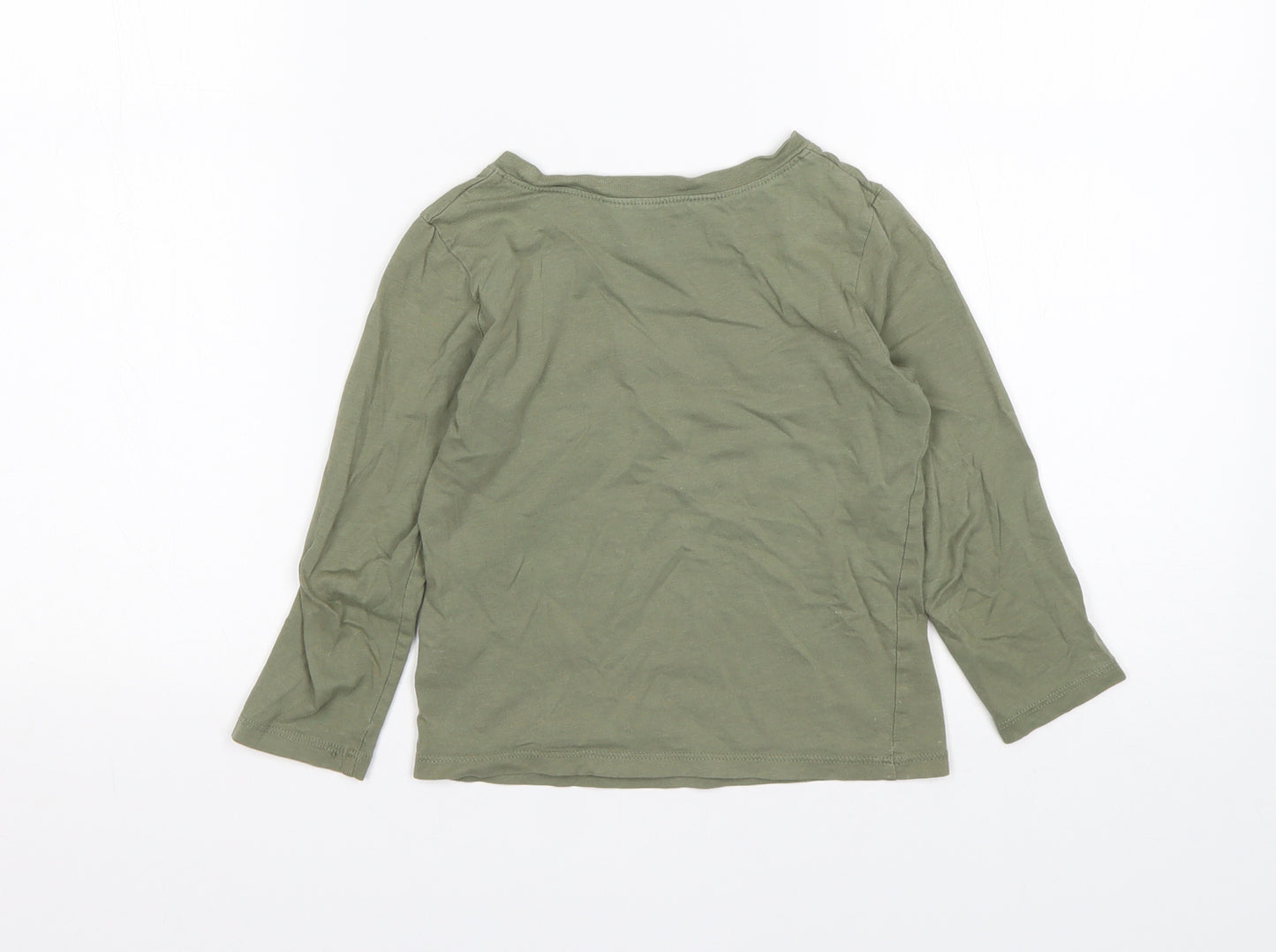 H&M Boys Green Animal Print Cotton Basic T-Shirt Size 3-4 Years Round Neck