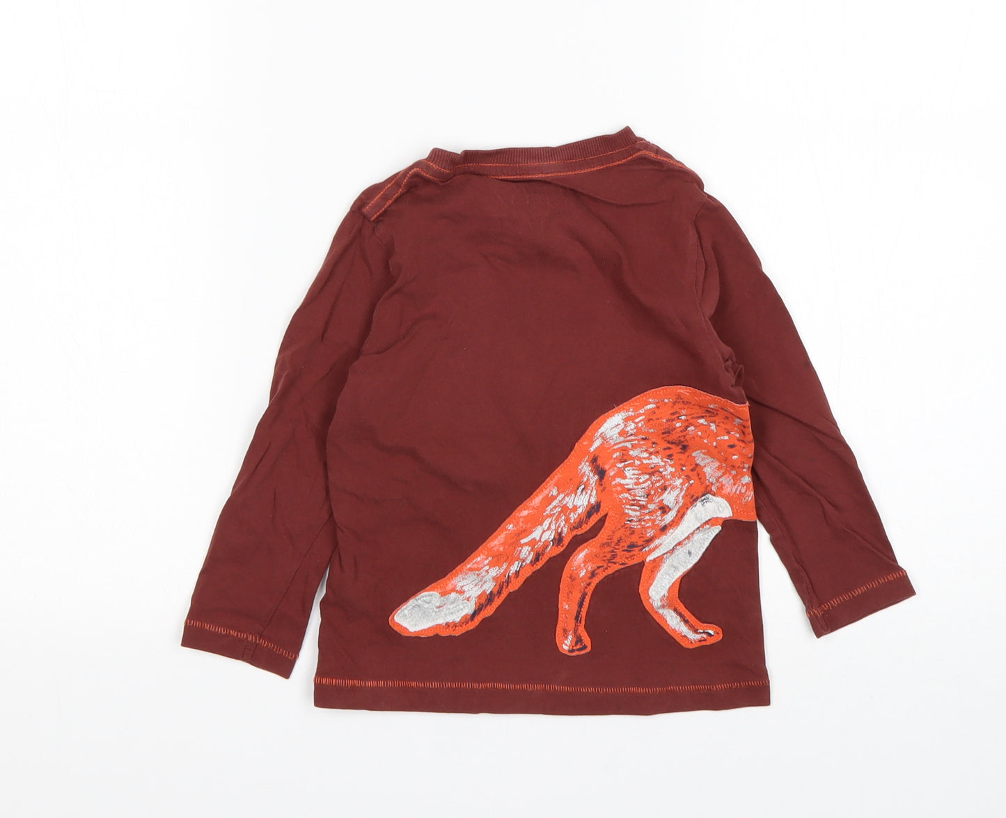 M&S Boys Brown  Cotton Basic T-Shirt Size 2-3 Years Round Neck  - Fox