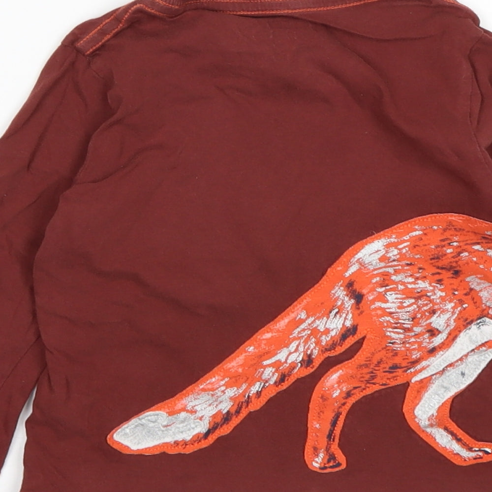 M&S Boys Brown  Cotton Basic T-Shirt Size 2-3 Years Round Neck  - Fox