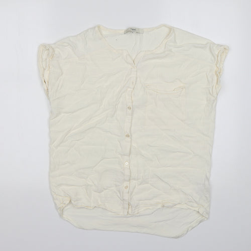 NEXT Womens Ivory  Viscose Basic Button-Up Size 10 V-Neck