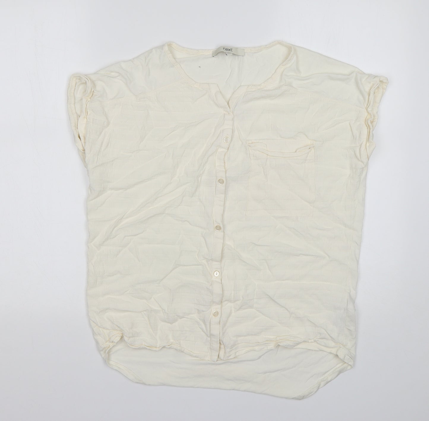 NEXT Womens Ivory  Viscose Basic Button-Up Size 10 V-Neck