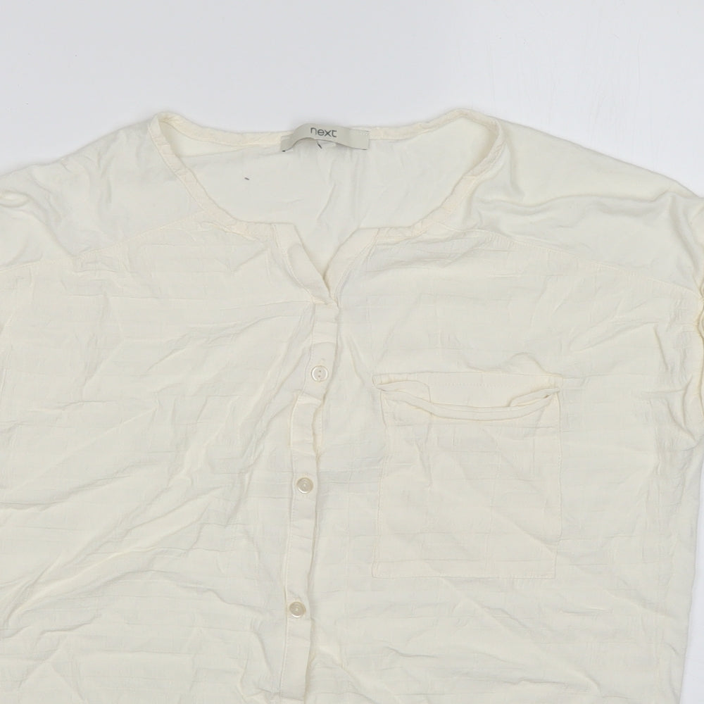 NEXT Womens Ivory  Viscose Basic Button-Up Size 10 V-Neck