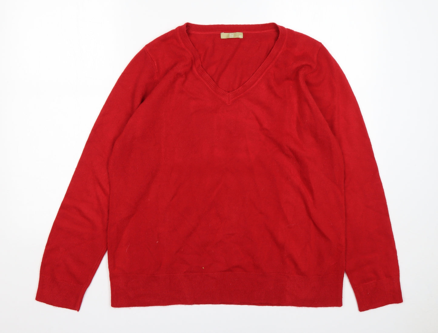 TU Womens Red V-Neck  Acrylic Pullover Jumper Size 22