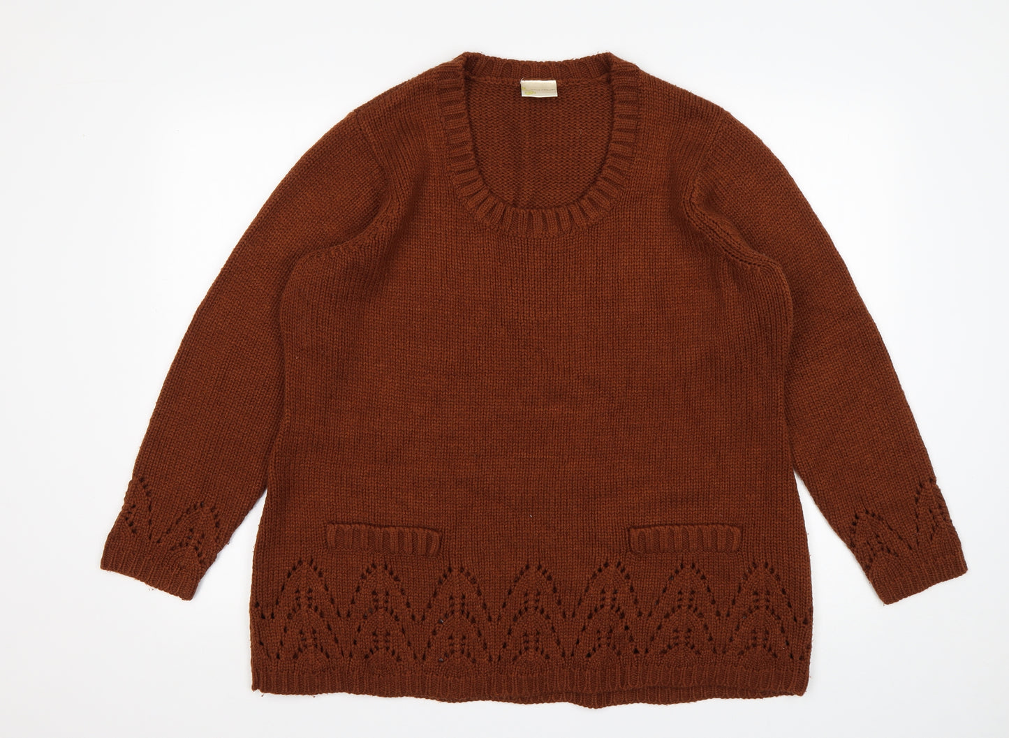 BEING CASUAL Womens Brown Round Neck  Acrylic Pullover Jumper Size 16