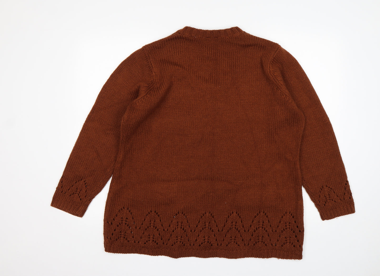 BEING CASUAL Womens Brown Round Neck  Acrylic Pullover Jumper Size 16