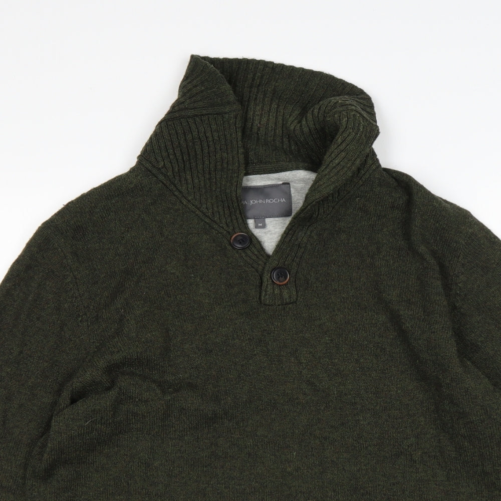 RJR.John Rocha Mens Green V-Neck  Wool Pullover Jumper Size M