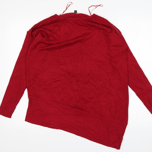Bonmarché Womens Red Round Neck  Viscose Pullover Jumper Size 14