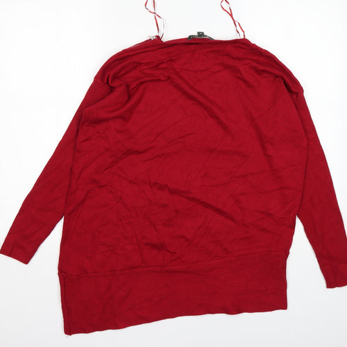 Bonmarché Womens Red Round Neck  Viscose Pullover Jumper Size 14