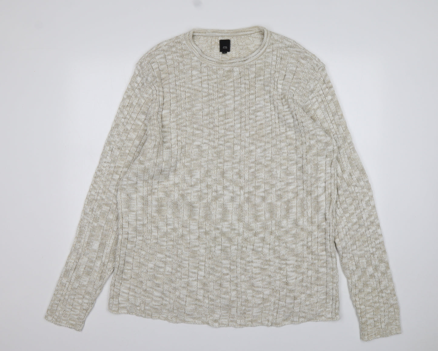 River Island Mens Beige Round Neck  Acrylic Pullover Jumper Size 2XL