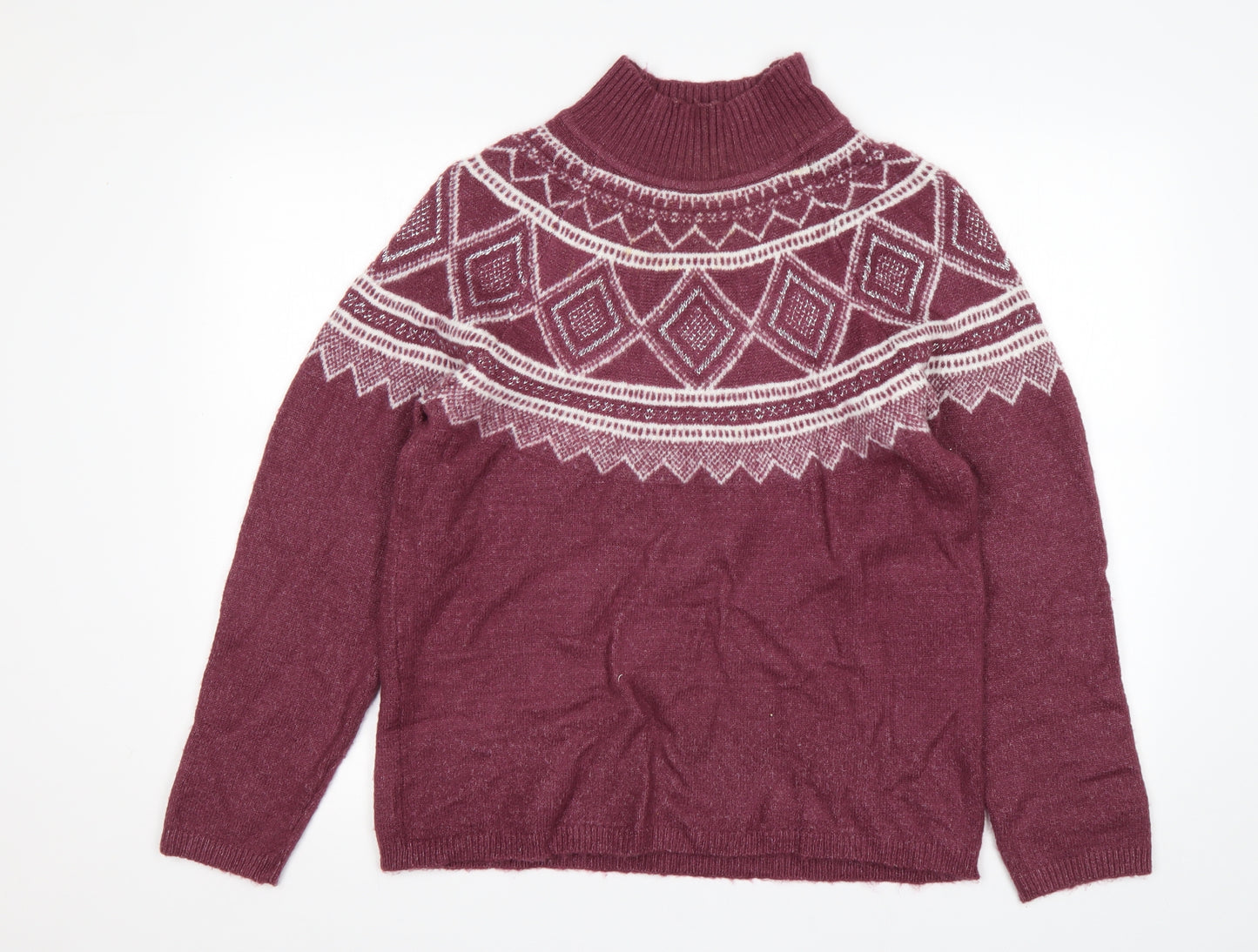 Cotton Traders Womens Multicoloured Mock Neck Argyle/Diamond Acrylic Pullover Jumper Size 12