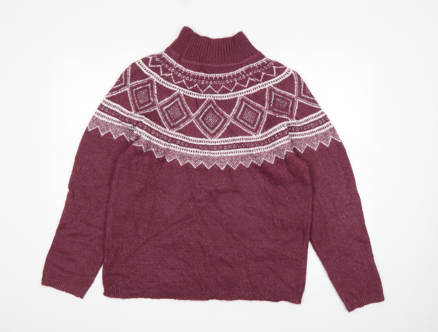 Cotton Traders Womens Multicoloured Mock Neck Argyle/Diamond Acrylic Pullover Jumper Size 12
