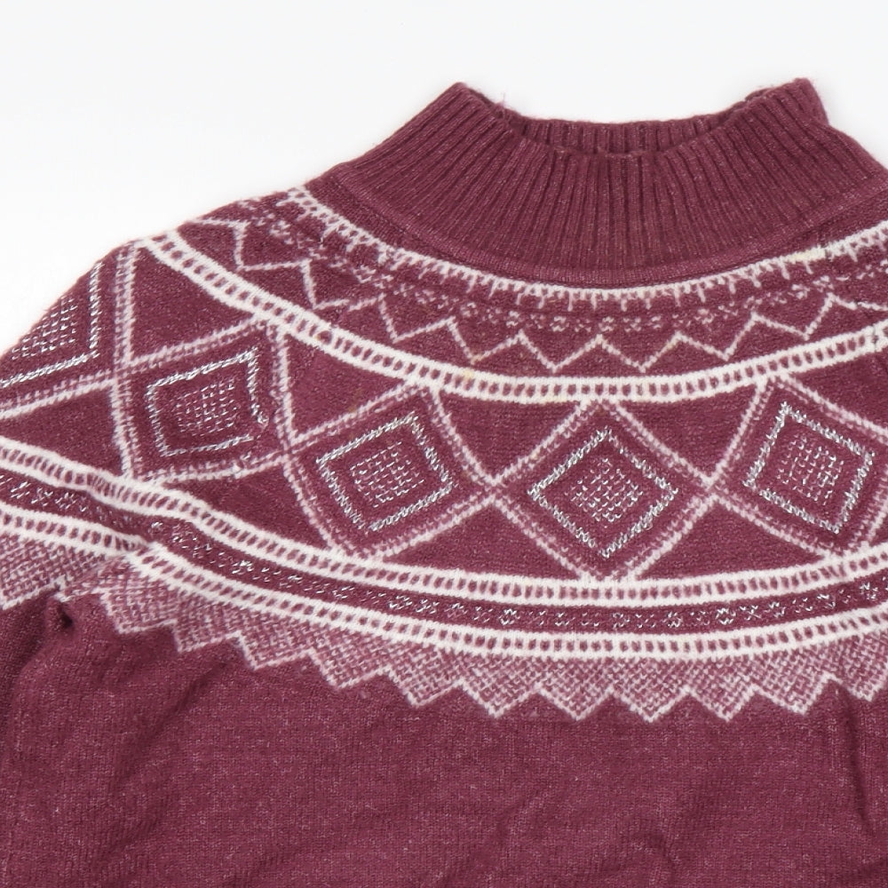 Cotton Traders Womens Multicoloured Mock Neck Argyle/Diamond Acrylic Pullover Jumper Size 12