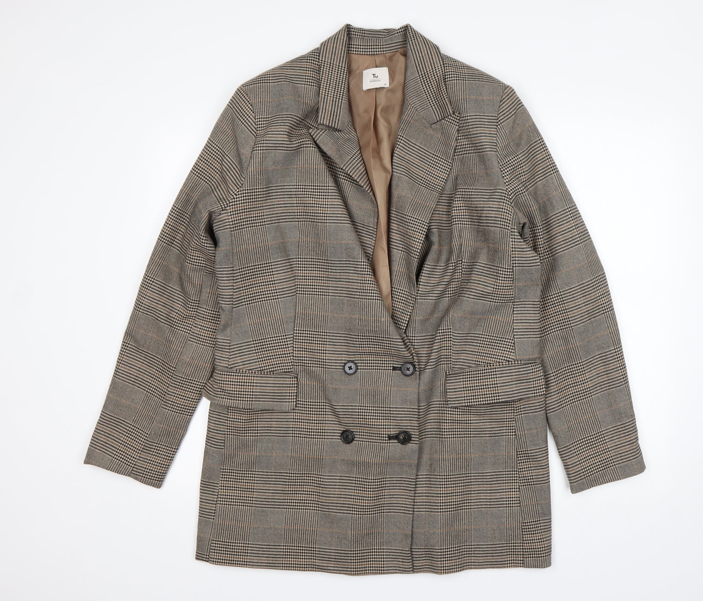 TU Womens Multicoloured Houndstooth Polyester Jacket Blazer Size 16