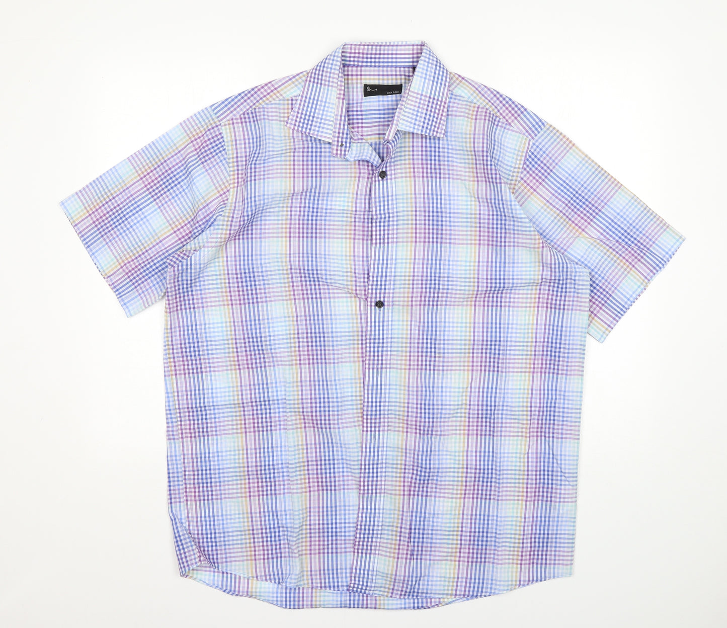 BHS Mens Multicoloured Check Polyester  Dress Shirt Size 15.5 Collared