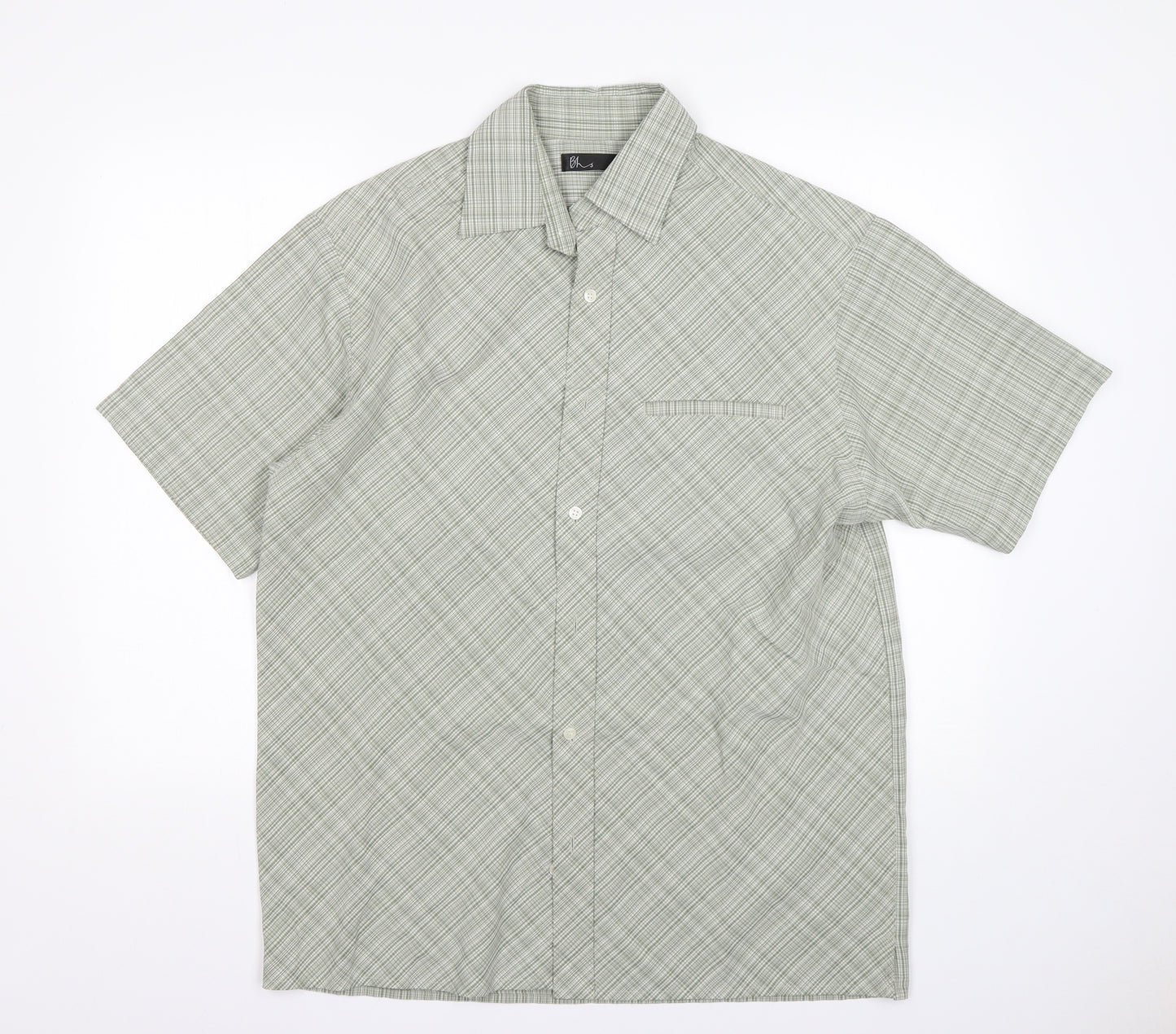 BHS Mens Green Check Viscose  Button-Up Size M Collared