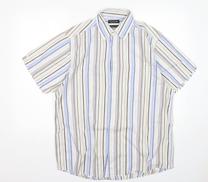 Lee Cooper Mens Multicoloured Striped Cotton Button-Up Size M Collared