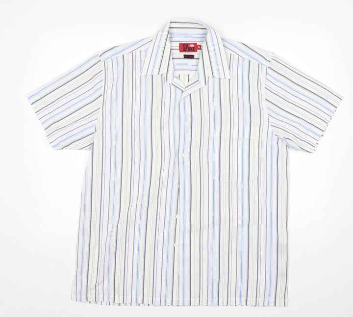 Duke Mens Multicoloured Striped Polyester Button-Up Size M Collared