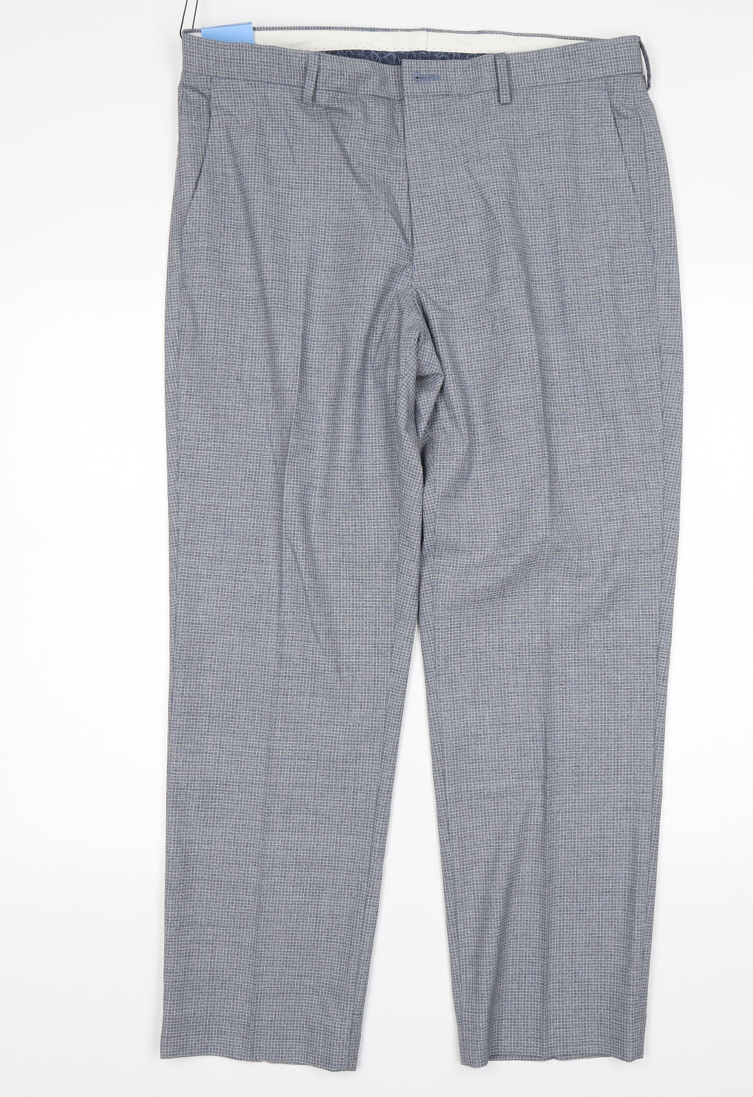 M&S Mens Grey Check Polyester Trousers  Size 36 L29 in Regular