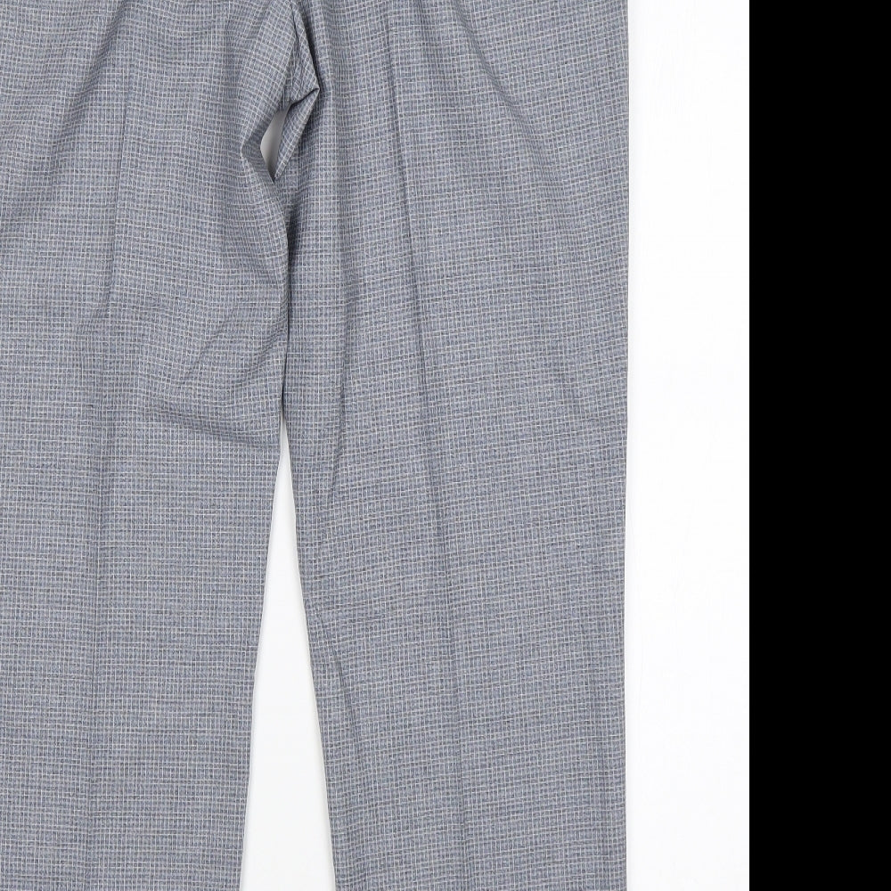 M&S Mens Grey Check Polyester Trousers  Size 36 L29 in Regular