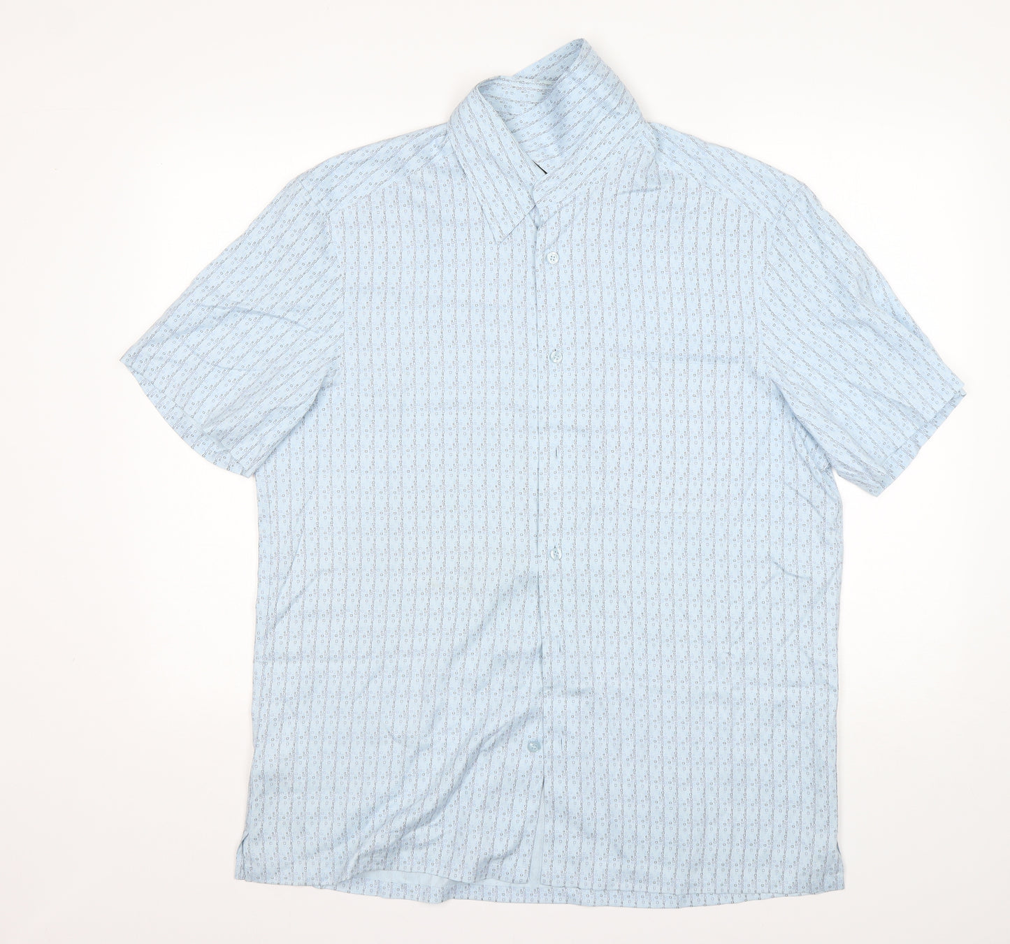 M&S Mens Blue Geometric Silk  Button-Up Size M Collared