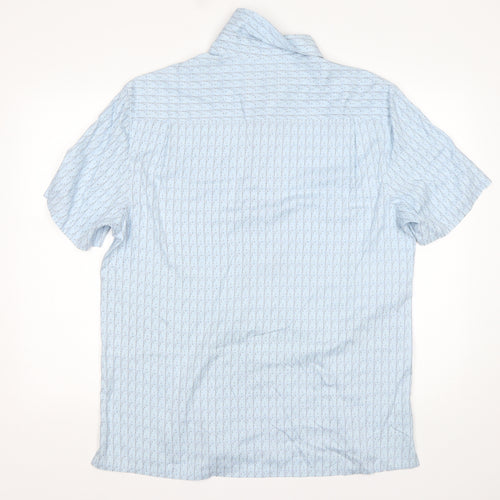 M&S Mens Blue Geometric Silk  Button-Up Size M Collared