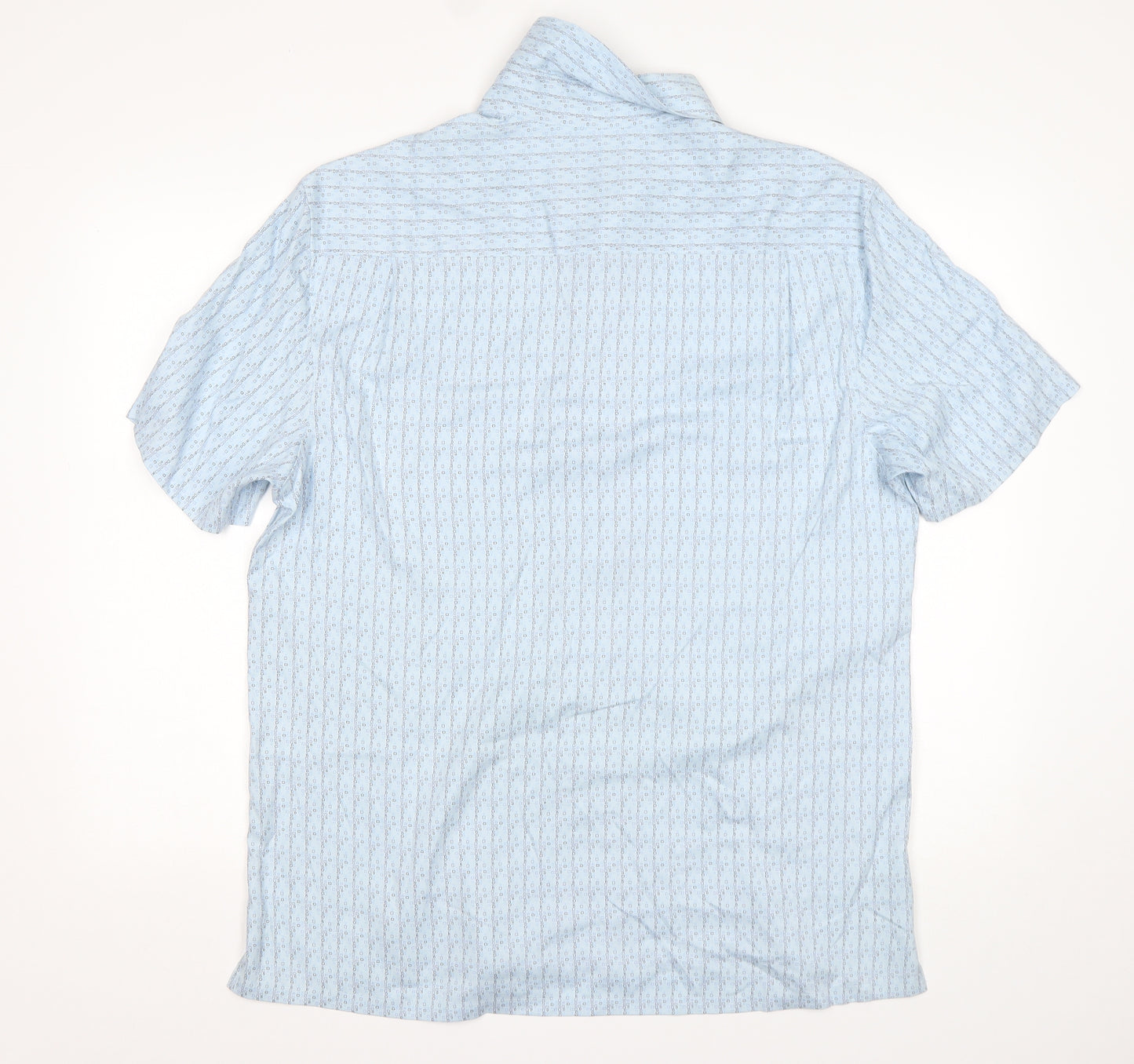 M&S Mens Blue Geometric Silk  Button-Up Size M Collared