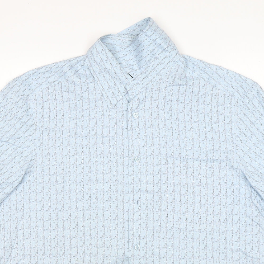 M&S Mens Blue Geometric Silk  Button-Up Size M Collared