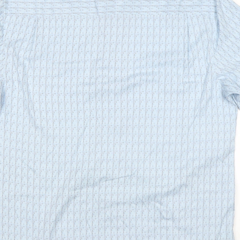 M&S Mens Blue Geometric Silk  Button-Up Size M Collared