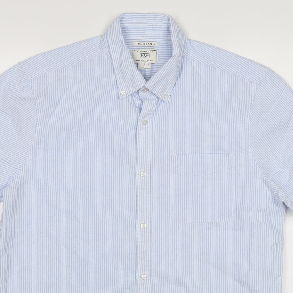 F&F Mens Multicoloured Striped Cotton  Dress Shirt Size M Collared