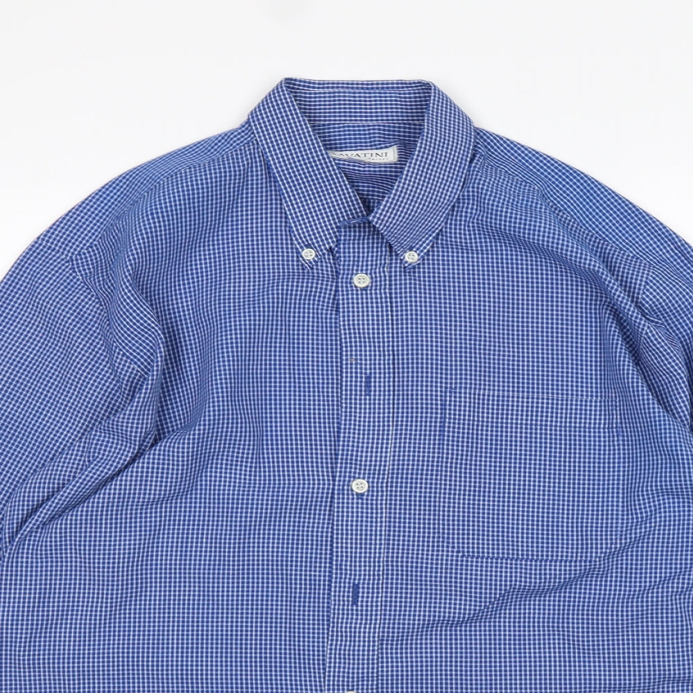 Savatini Mens Blue Check Polyester  Dress Shirt Size 16 Collared