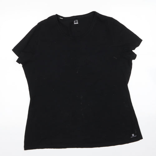 DECATHLON Womens Black  Cotton Basic T-Shirt Size XL Round Neck