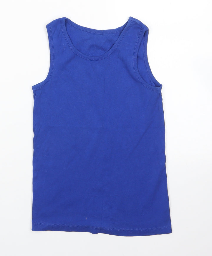 M&S Boys Blue  100% Cotton Basic Tank Size 9-10 Years Round Neck
