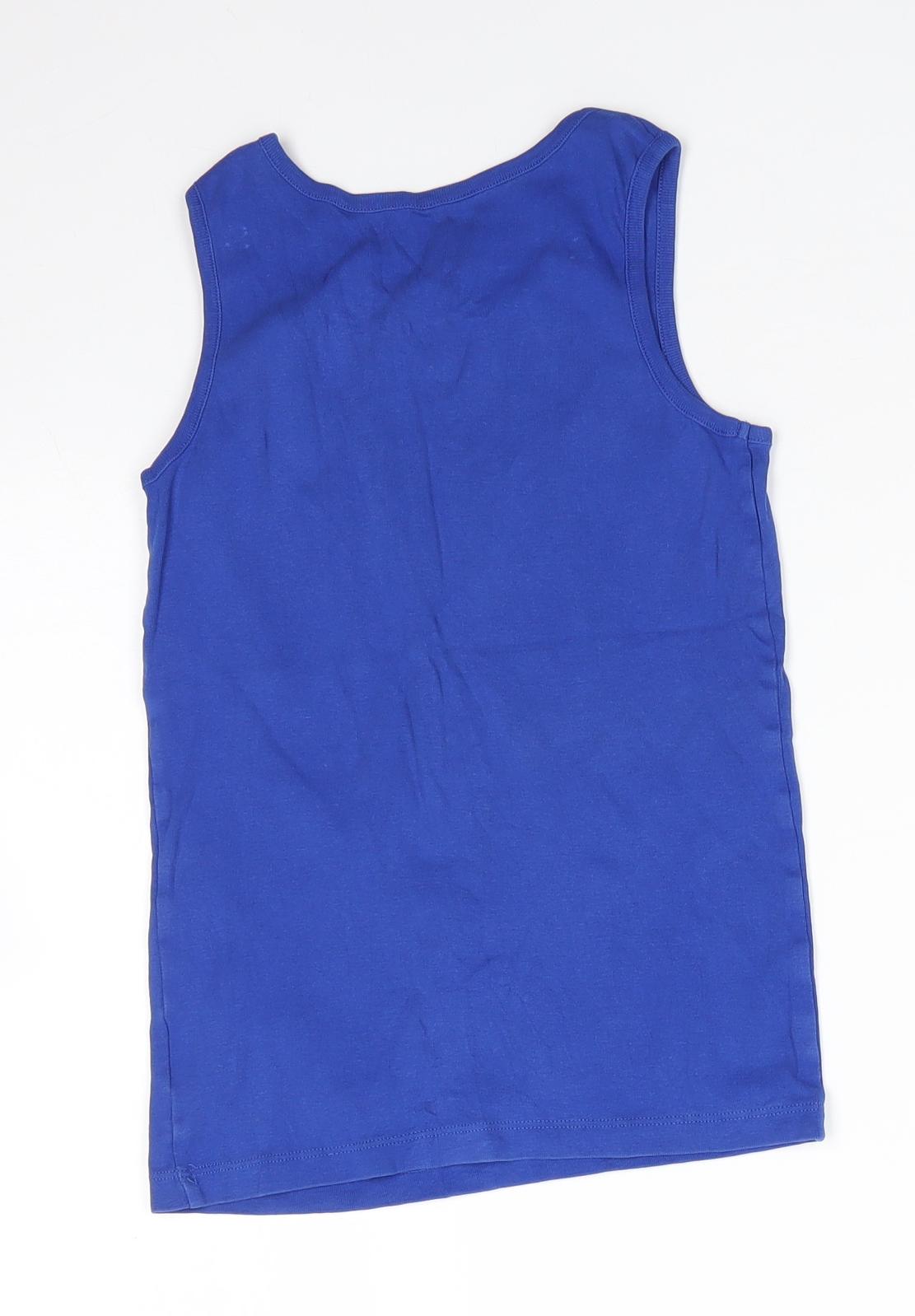 M&S Boys Blue  100% Cotton Basic Tank Size 9-10 Years Round Neck