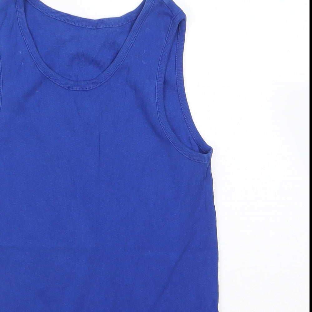 M&S Boys Blue  100% Cotton Basic Tank Size 9-10 Years Round Neck