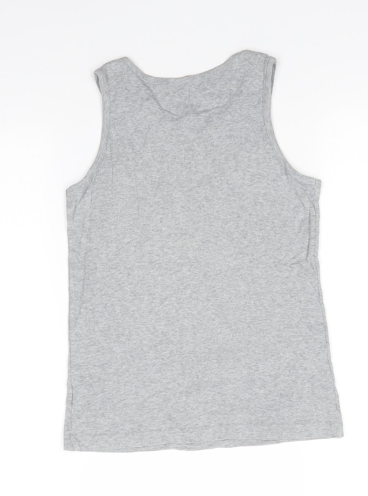 M&S Boys Grey  100% Cotton Basic Tank Size 9-10 Years Round Neck