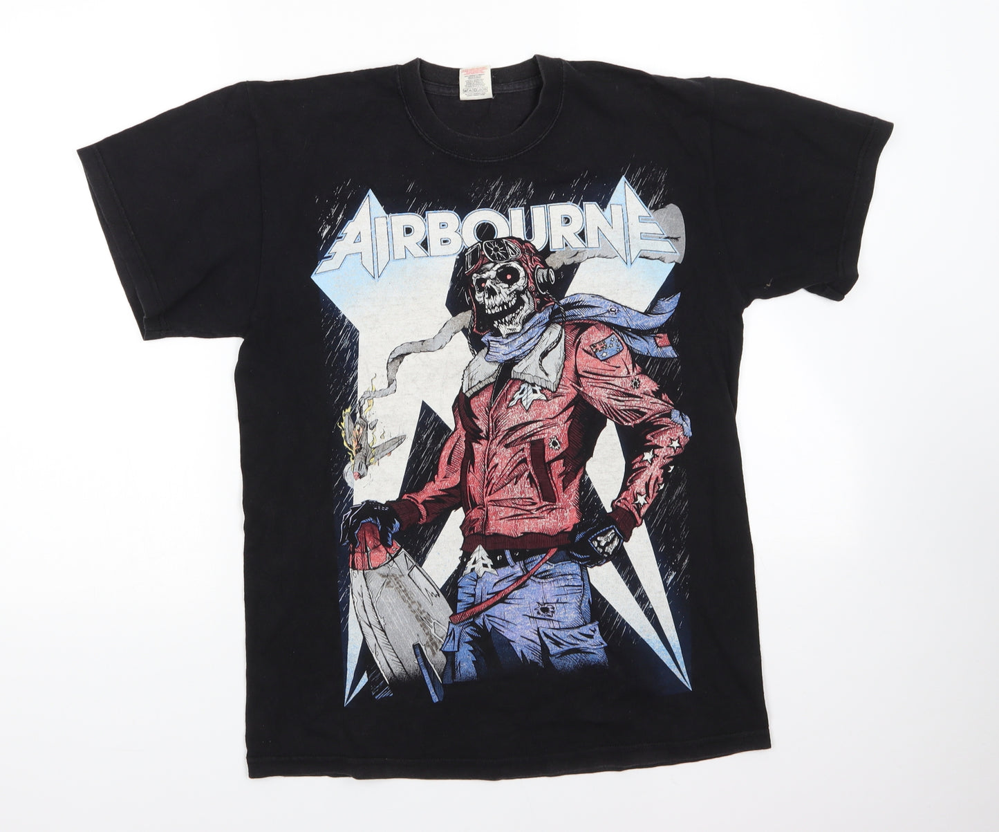 Fruit of the Loom Mens Black  Cotton  T-Shirt Size M Round Neck  - Airbourne