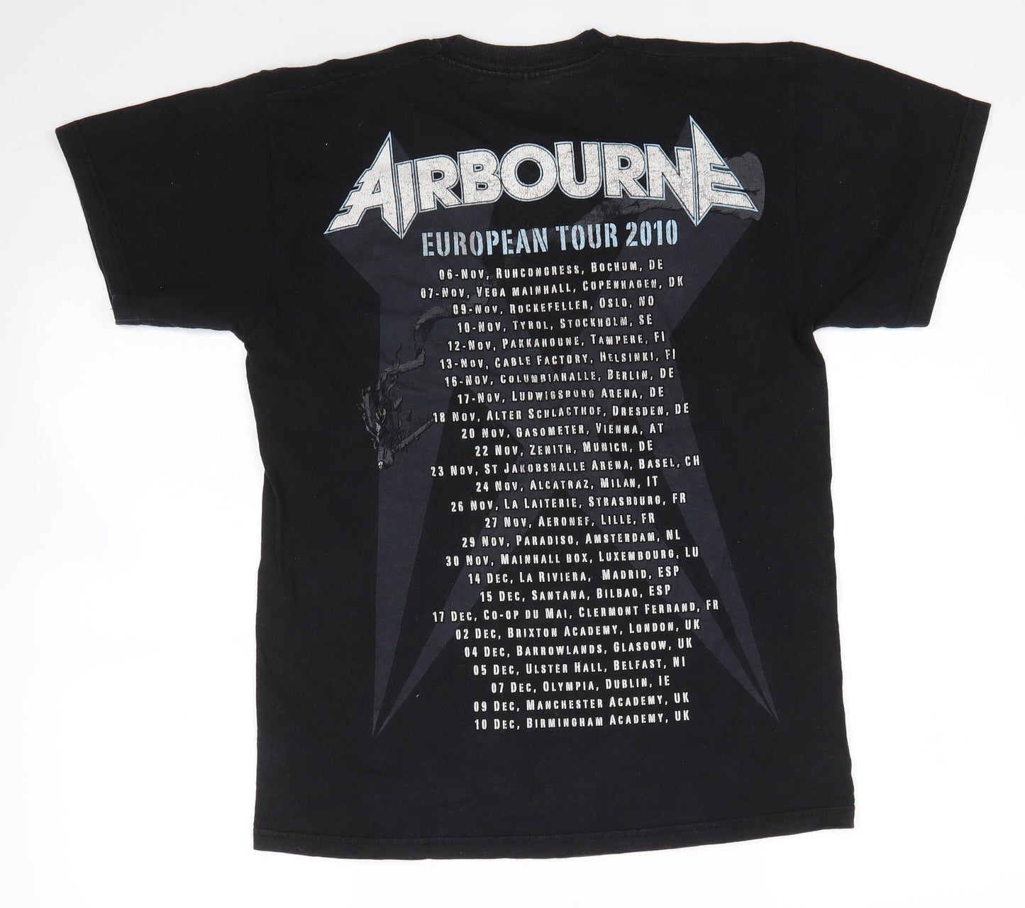Fruit of the Loom Mens Black  Cotton  T-Shirt Size M Round Neck  - Airbourne