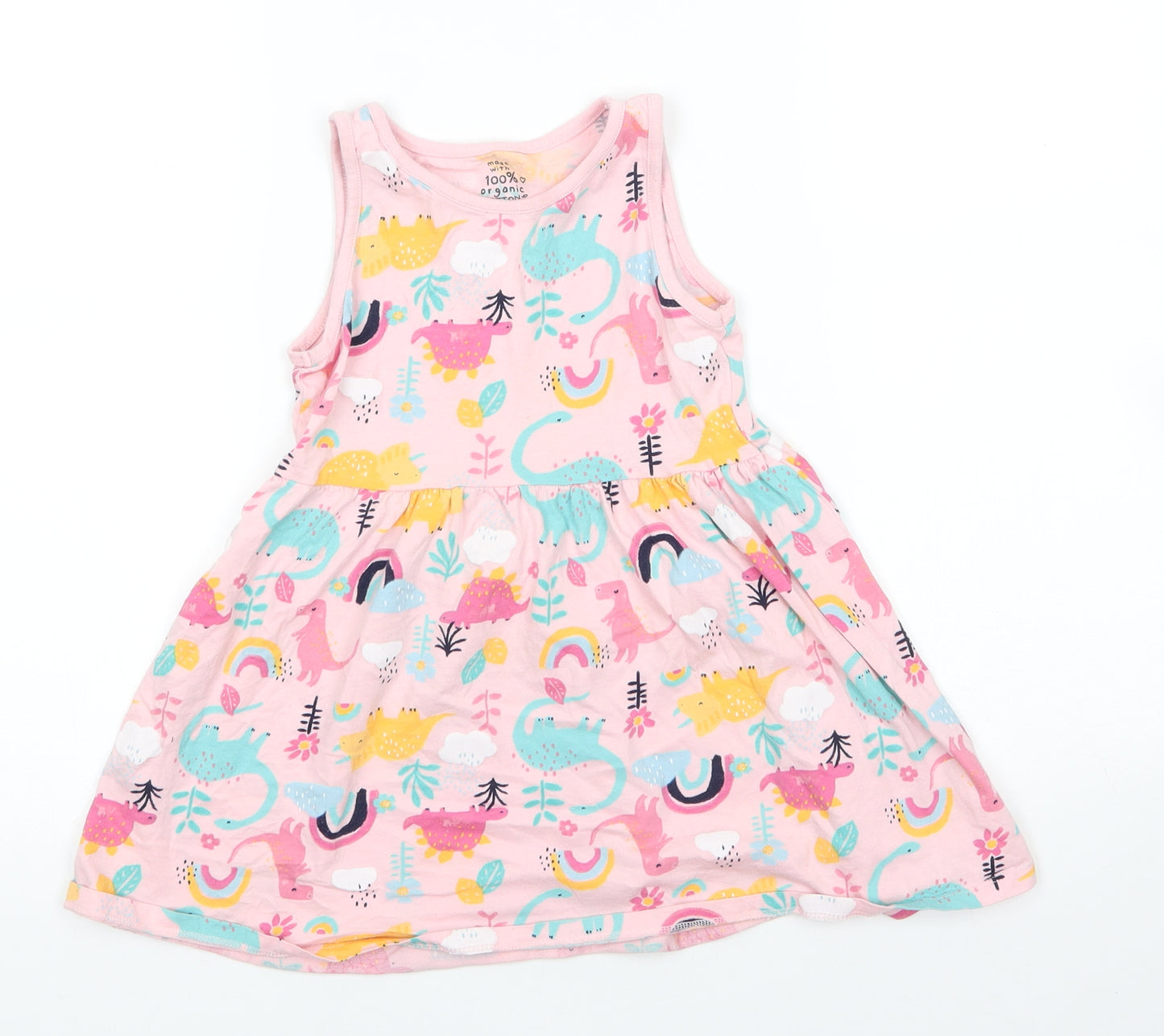 F&F Girls Pink  Cotton Tank Dress  Size 6-7 Years  Round Neck
