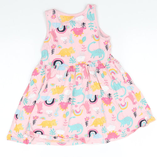 F&F Girls Pink  Cotton Tank Dress  Size 6-7 Years  Round Neck