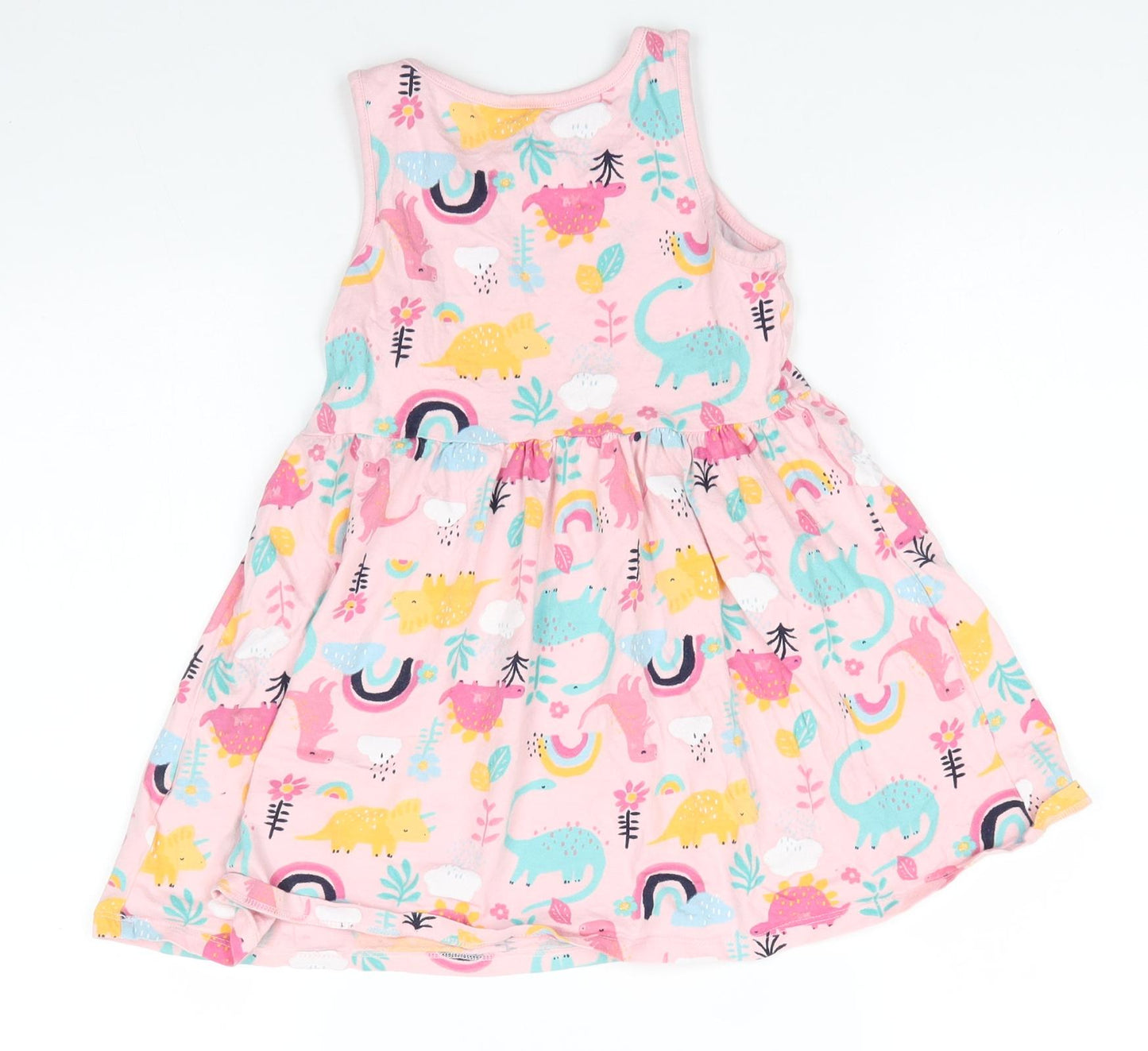 F&F Girls Pink  Cotton Tank Dress  Size 6-7 Years  Round Neck