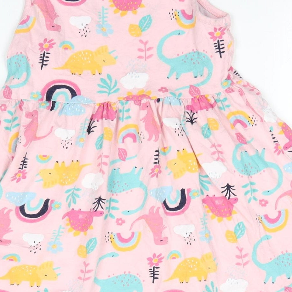 F&F Girls Pink  Cotton Tank Dress  Size 6-7 Years  Round Neck