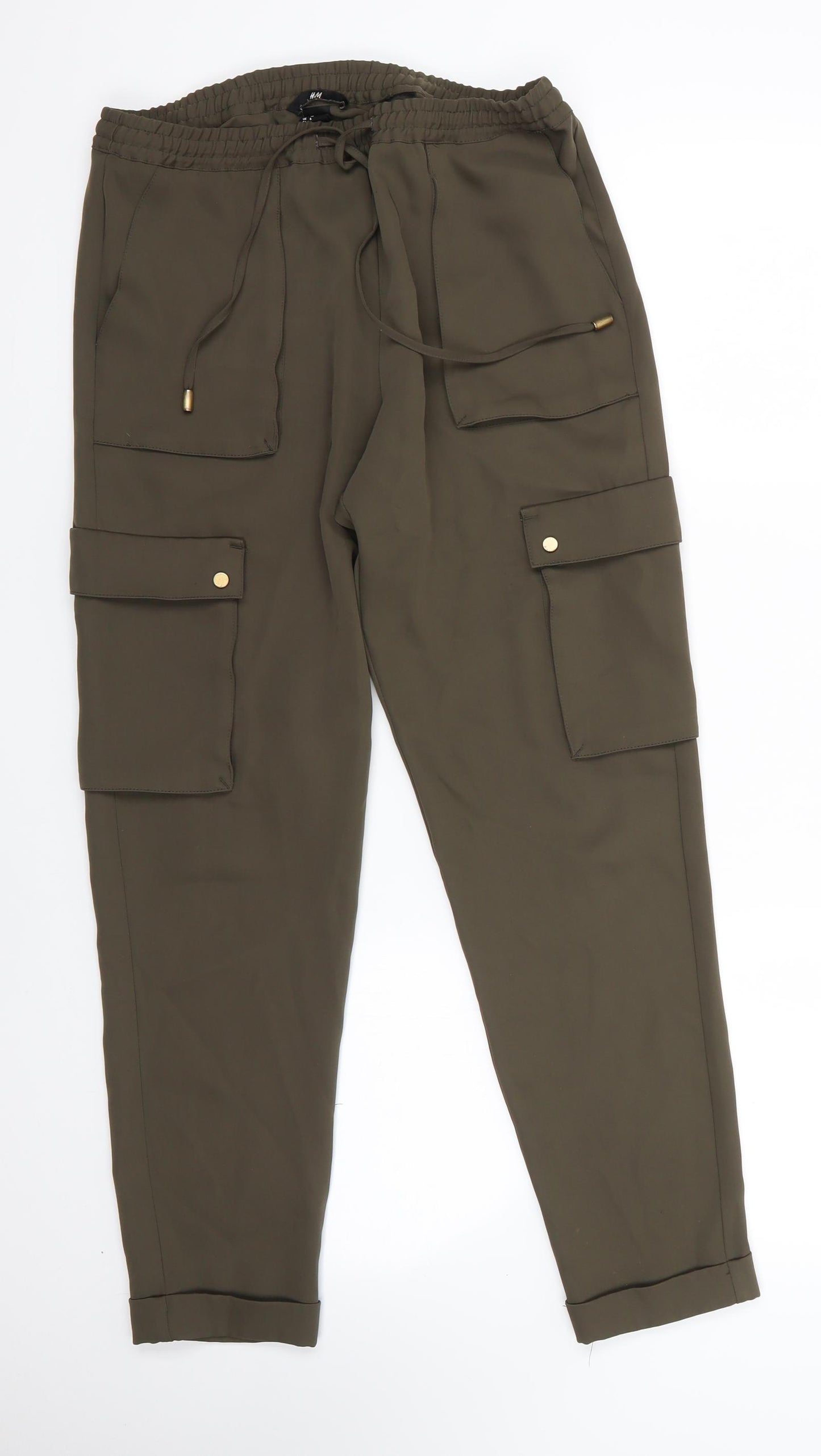 H&M Womens Green  Polyester Trousers  Size 8 L28 in Regular