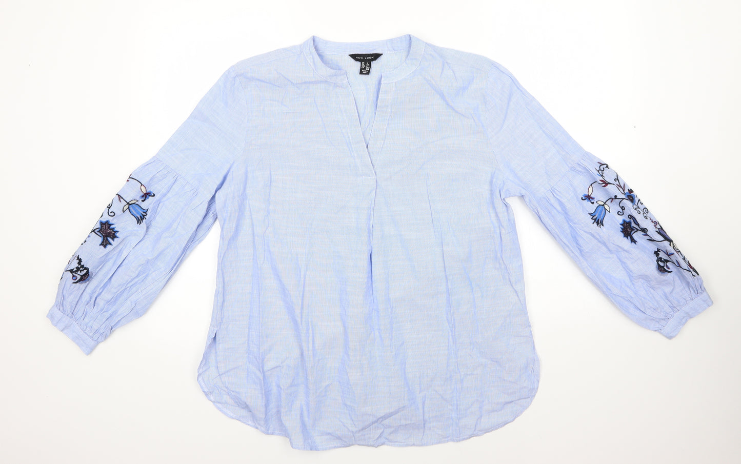 New Look Womens Blue  Cotton Basic Blouse Size 12 V-Neck