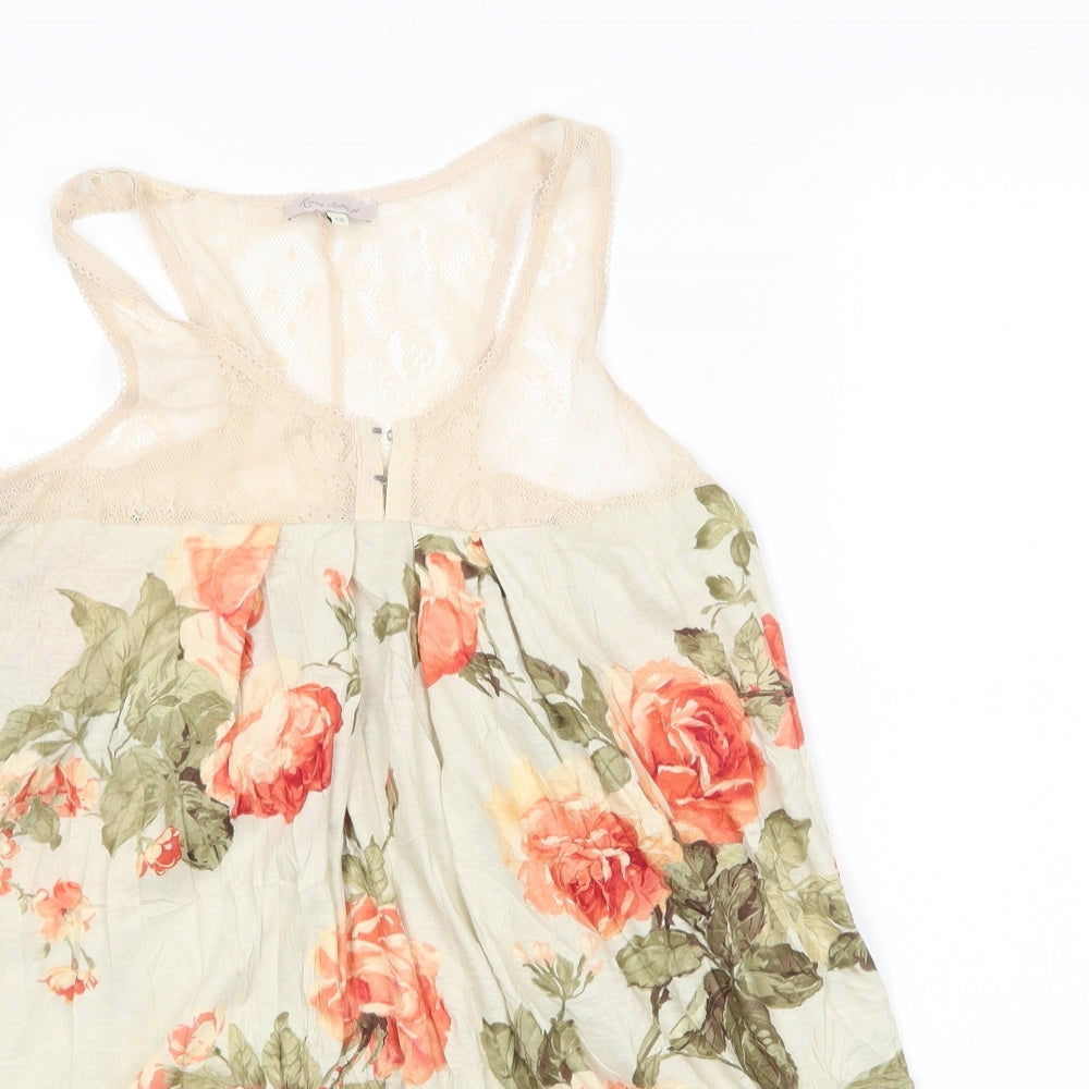 River Island Womens Ivory Floral Polyester Basic Blouse Size 12 Round Neck