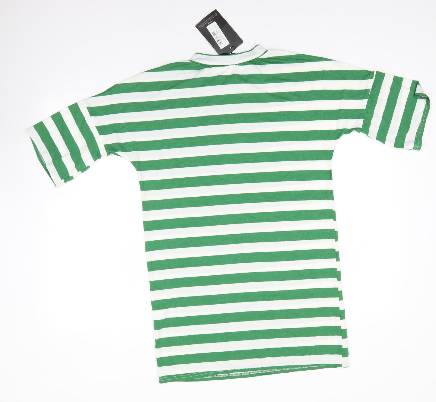 PRETTYLITTLETHING Womens Green Striped Viscose Basic T-Shirt Size 6 Round Neck