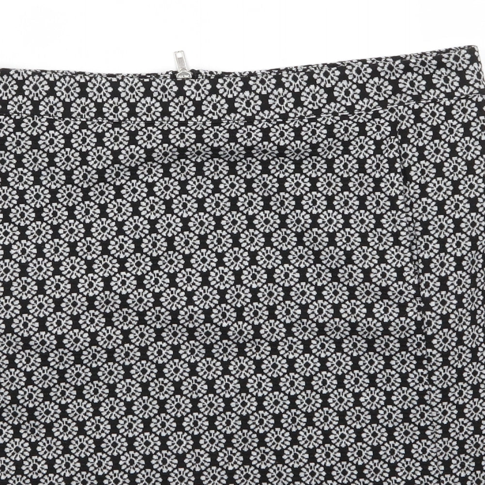 TU Womens Black Floral Polyester A-Line Skirt Size 16